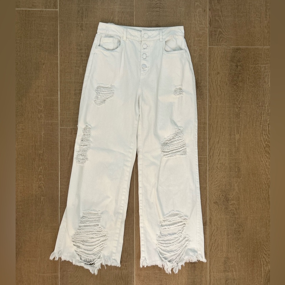 Distressed White Jeans